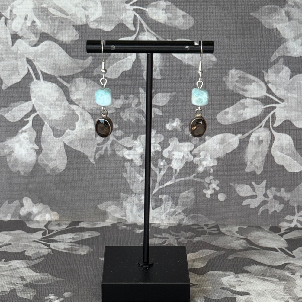 Larimar and Smokey Quartz Dangle Earrings